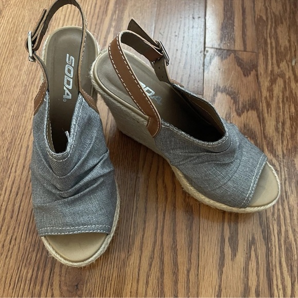 Soda Shoes - Soda Canvas Sling Back Wedge Women Size 7